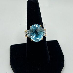 Gems en Vogue Blue Topaz & 18K Accents Ring 7.75 NWT
